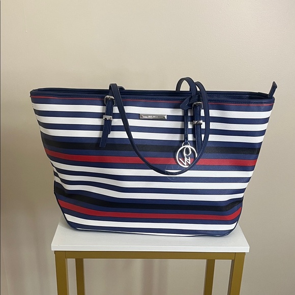 Nine West Women’s Navy and Red Striped Tote - Picture 1 of 8